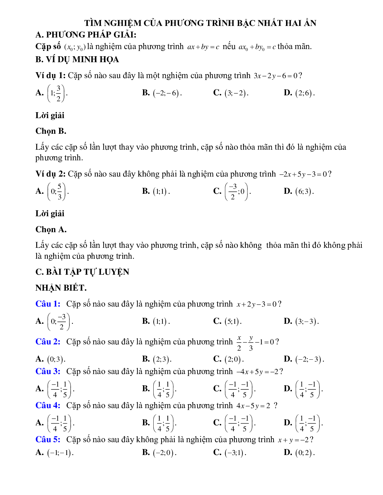 Tìm nghiệm của phương trình bậc nhất hai ẩn (trang 1)