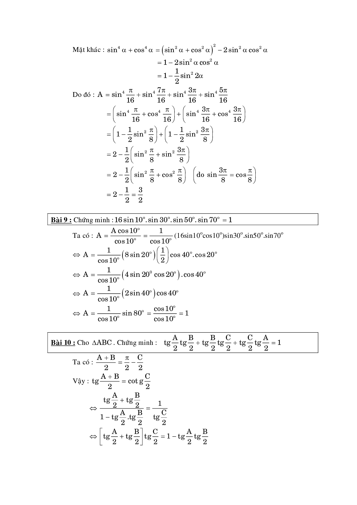 Chuyên đề công thức lượng giác và phương trình lượng giác (trang 9)