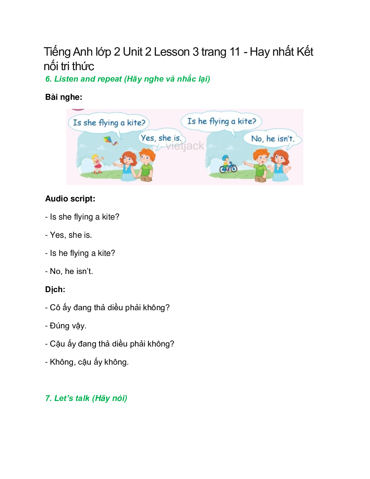 Tiếng Anh lớp 2 Unit 2 Lesson 3 trang 11 – Kết nối tri thức (trang 1)