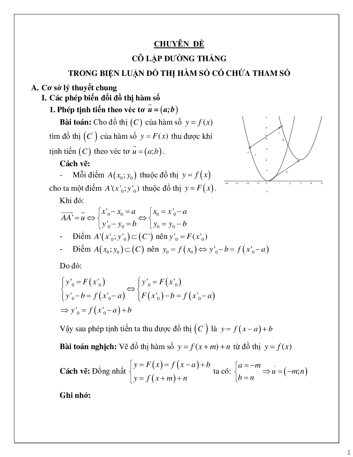 Chuyên đề cô lập đường thẳng trong biện luận đồ thị hàm số có chứa tham số (trang 1)