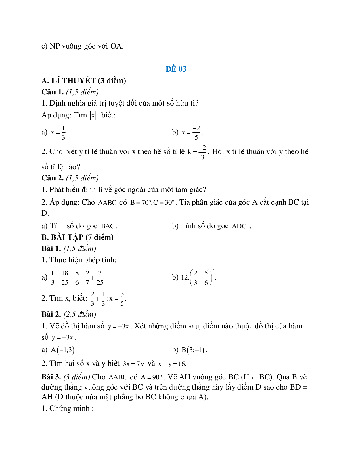 5 Đề thi học kì 1 toán 7 năm học 2021 (trang 3)
