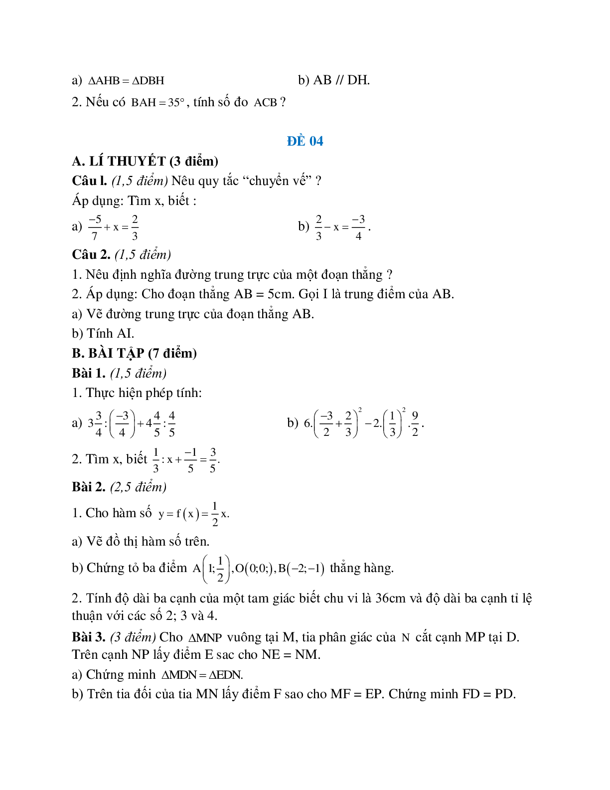 5 Đề thi học kì 1 toán 7 năm học 2021 (trang 4)