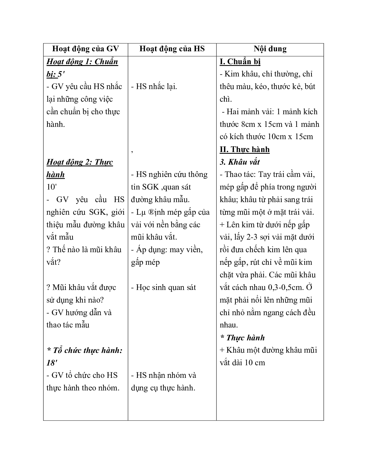 GIÁO ÁN CÔNG NGHỆ 6 BÀI 5: THỰC HÀNH: ÔN MỘT SỐ MŨI KHÂU CƠ BẢN (T2) MỚI NHẤT (trang 2)