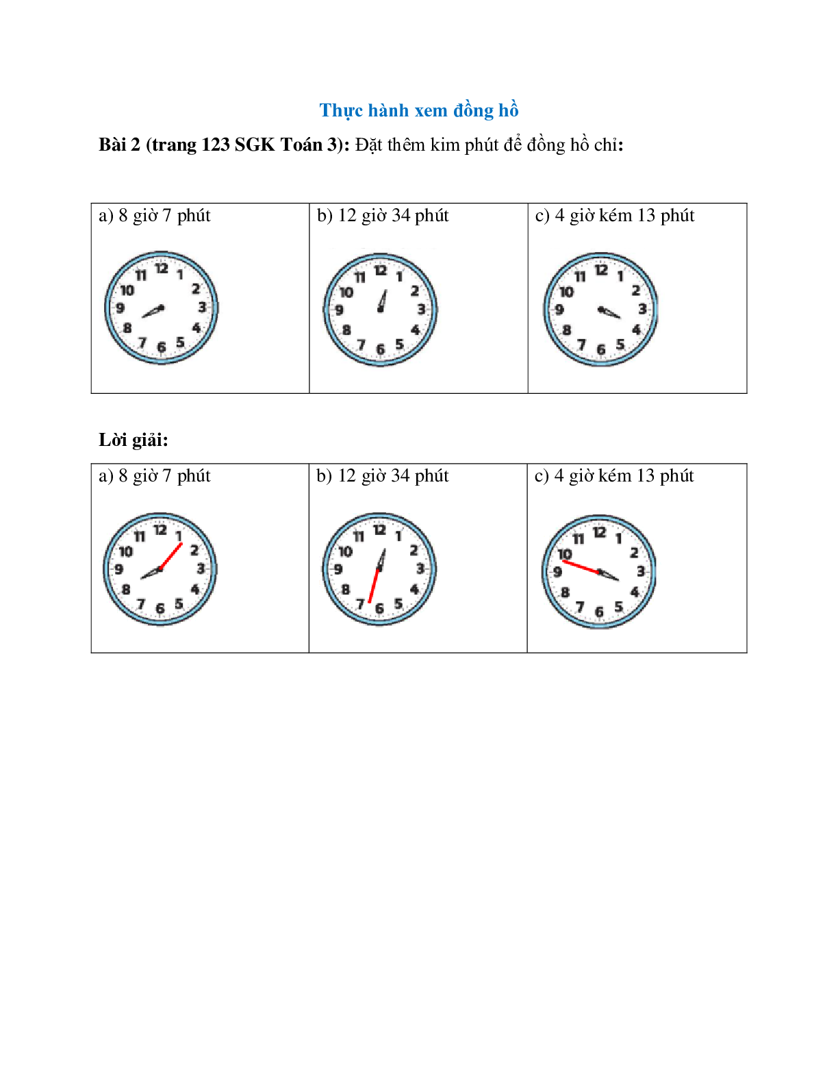 Đặt thêm kim phút để đồng hồ chỉ: 8 giờ 7 phút (trang 1)