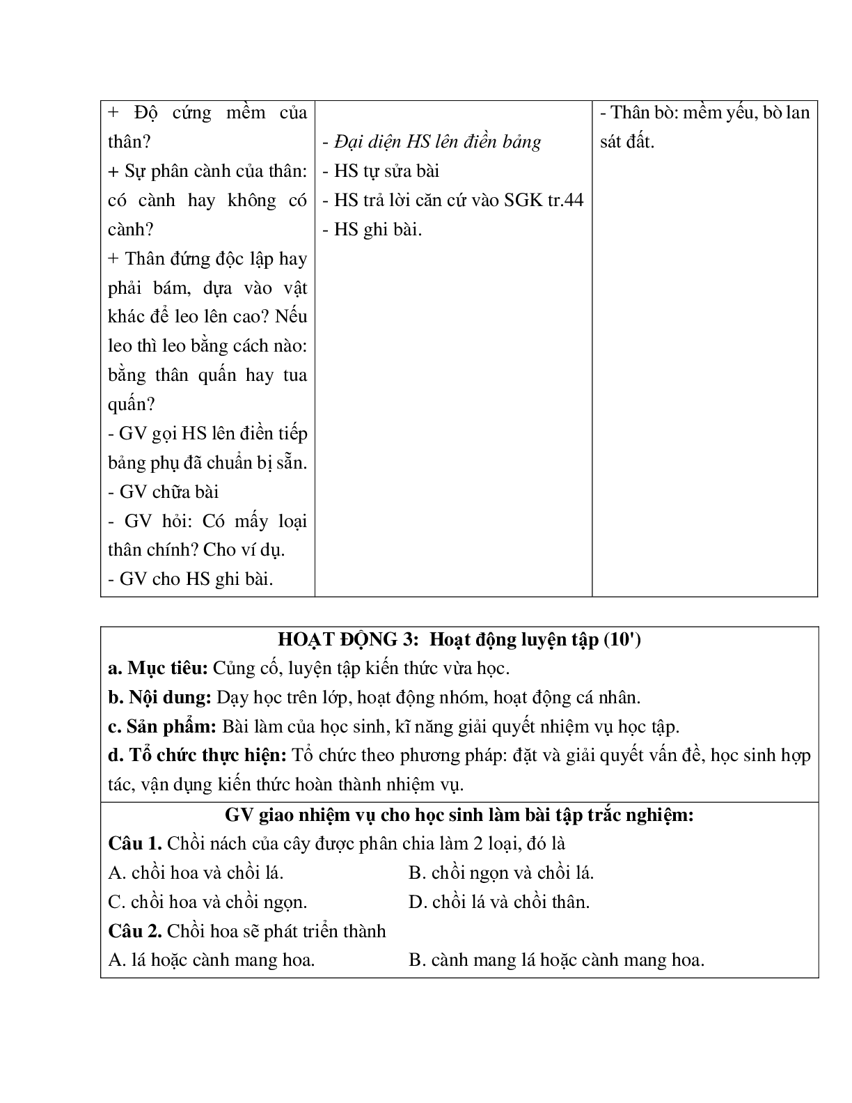 Giáo án Sinh học 6 Bài 13: Cấu tạo ngoài của thân mới nhất - CV5555 (trang 6)