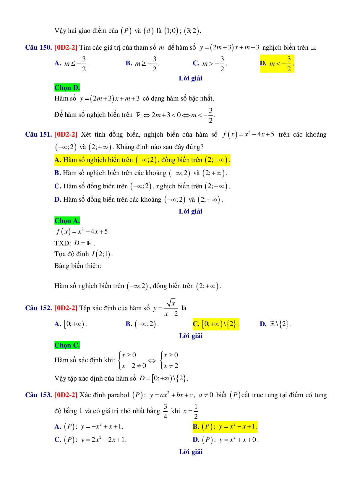 Chuyên đề trắc nghiệm Hàm số bậc nhất và bậc hai - có đáp án chi tiết (trang 10)