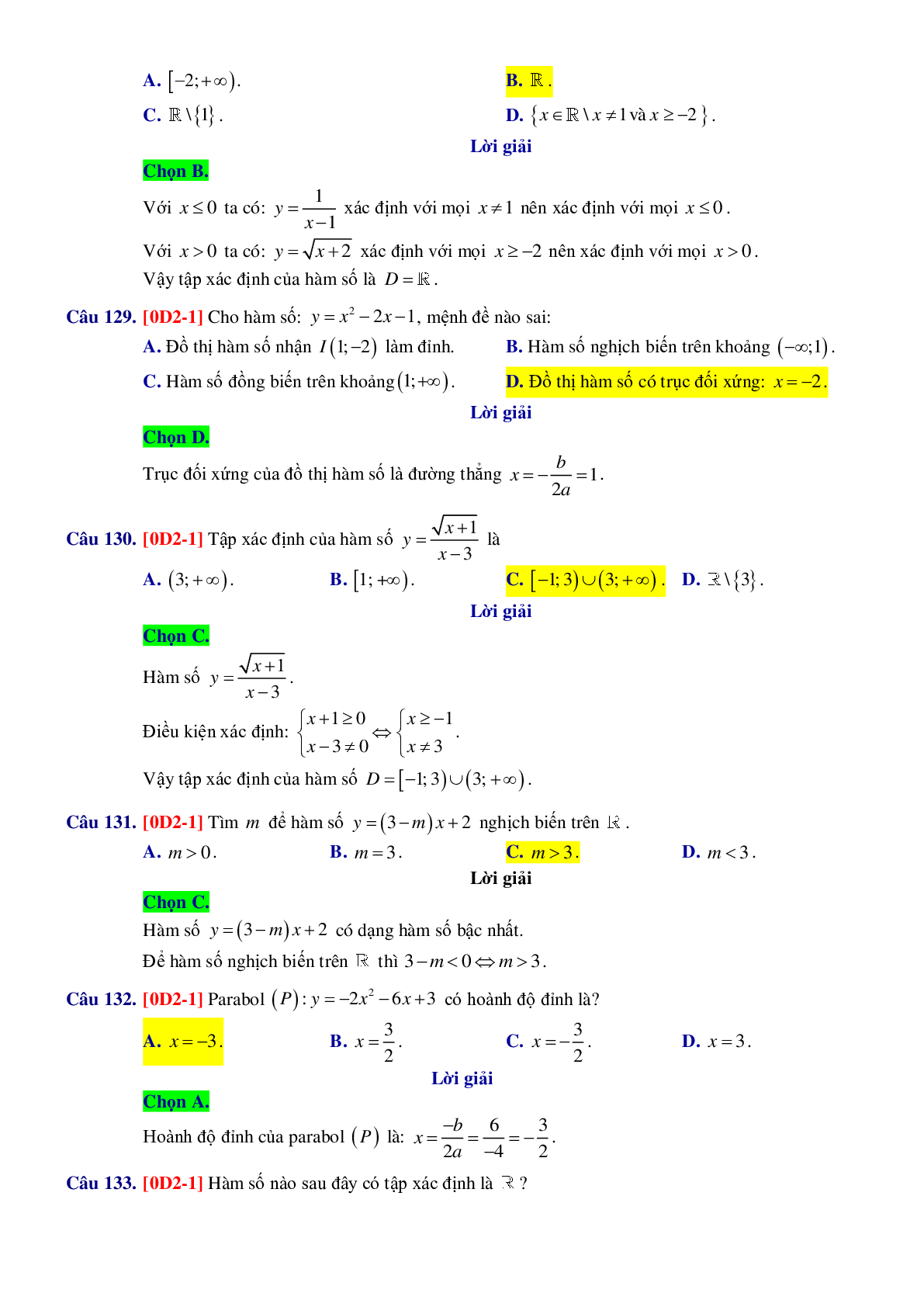 Chuyên đề trắc nghiệm Hàm số bậc nhất và bậc hai - có đáp án chi tiết (trang 5)