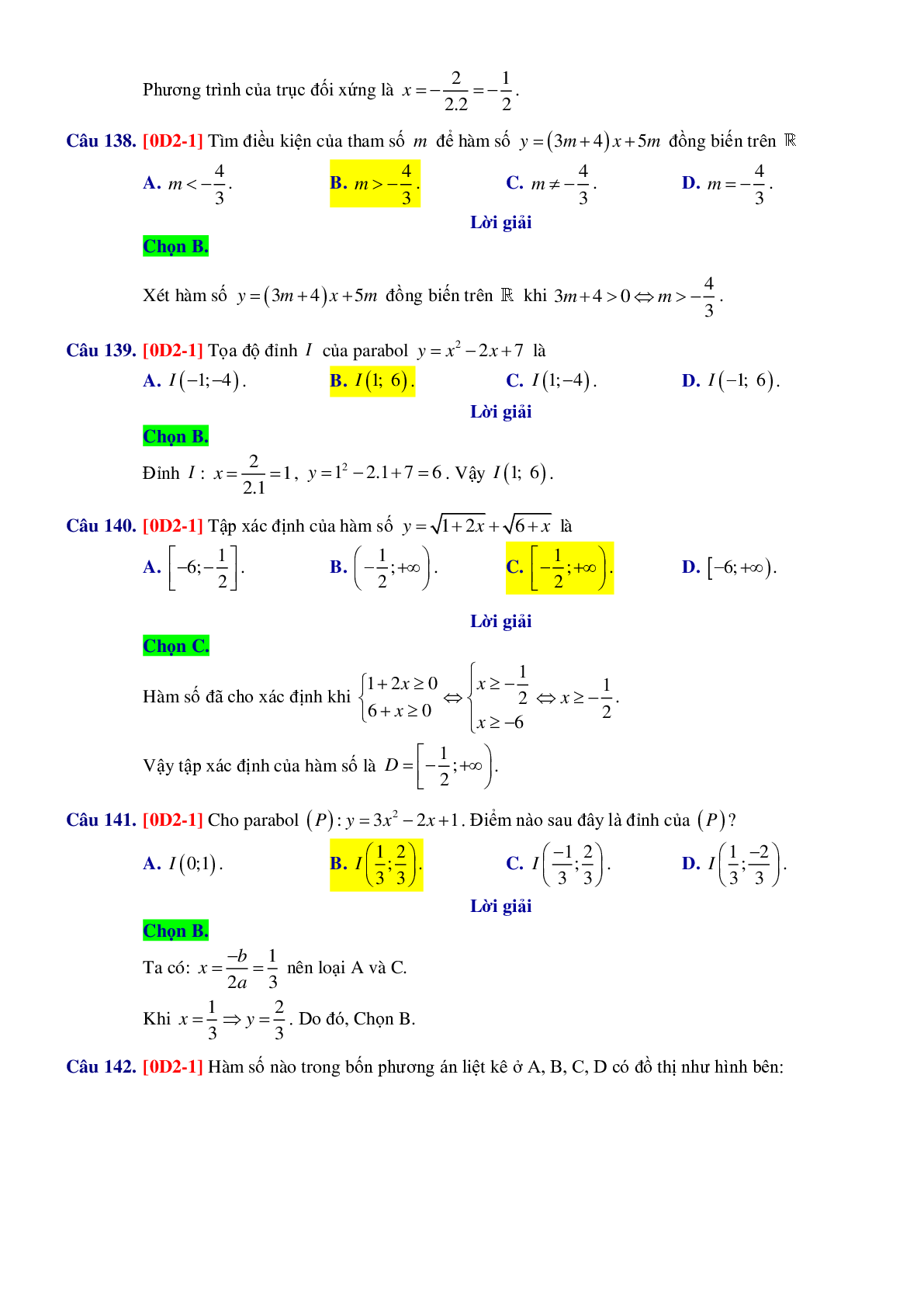 Chuyên đề trắc nghiệm Hàm số bậc nhất và bậc hai - có đáp án chi tiết (trang 7)