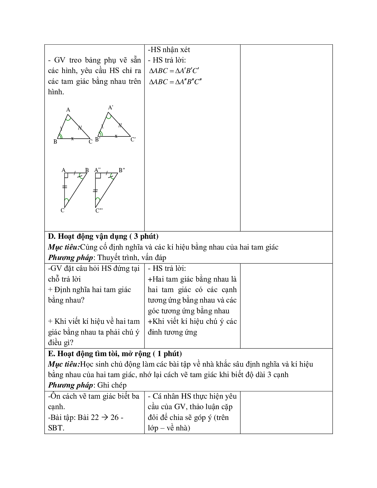 Giáo án Toán học 7 bài 2: Hai tam giác bằng nhau hay nhất (trang 10)