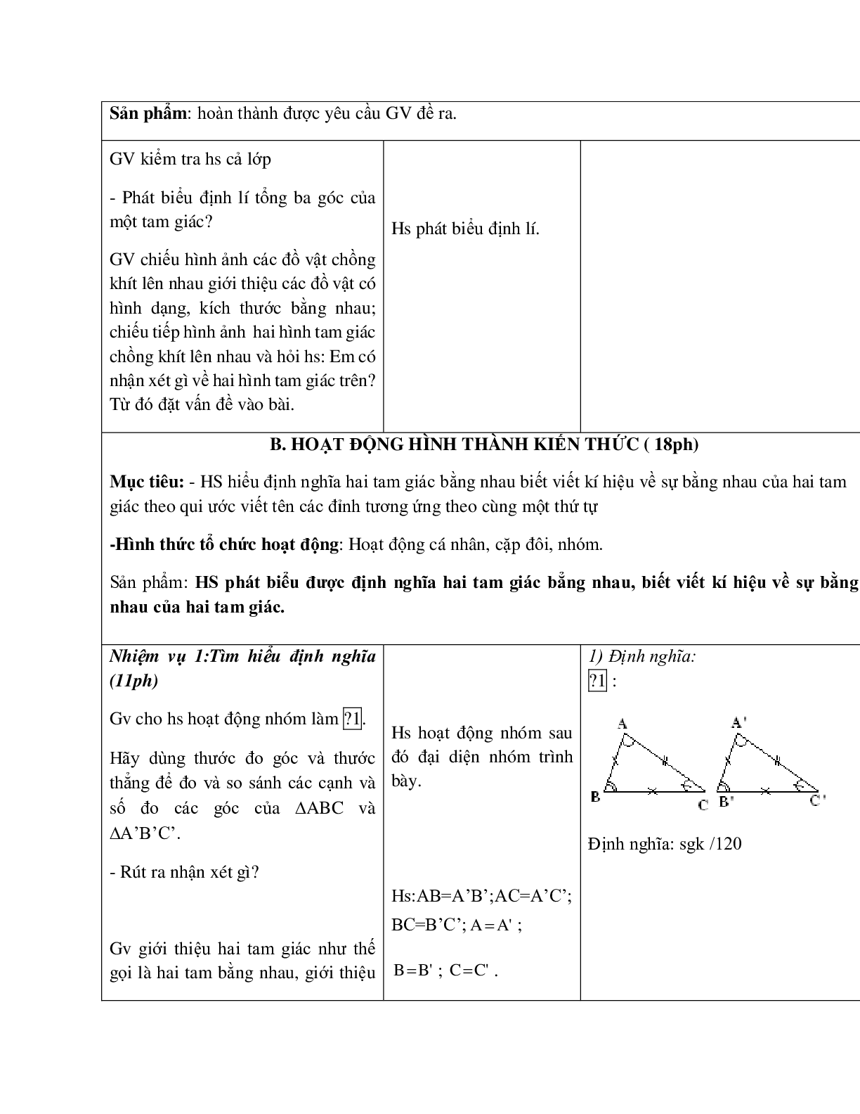 Giáo án Toán học 7 bài 2: Hai tam giác bằng nhau hay nhất (trang 2)