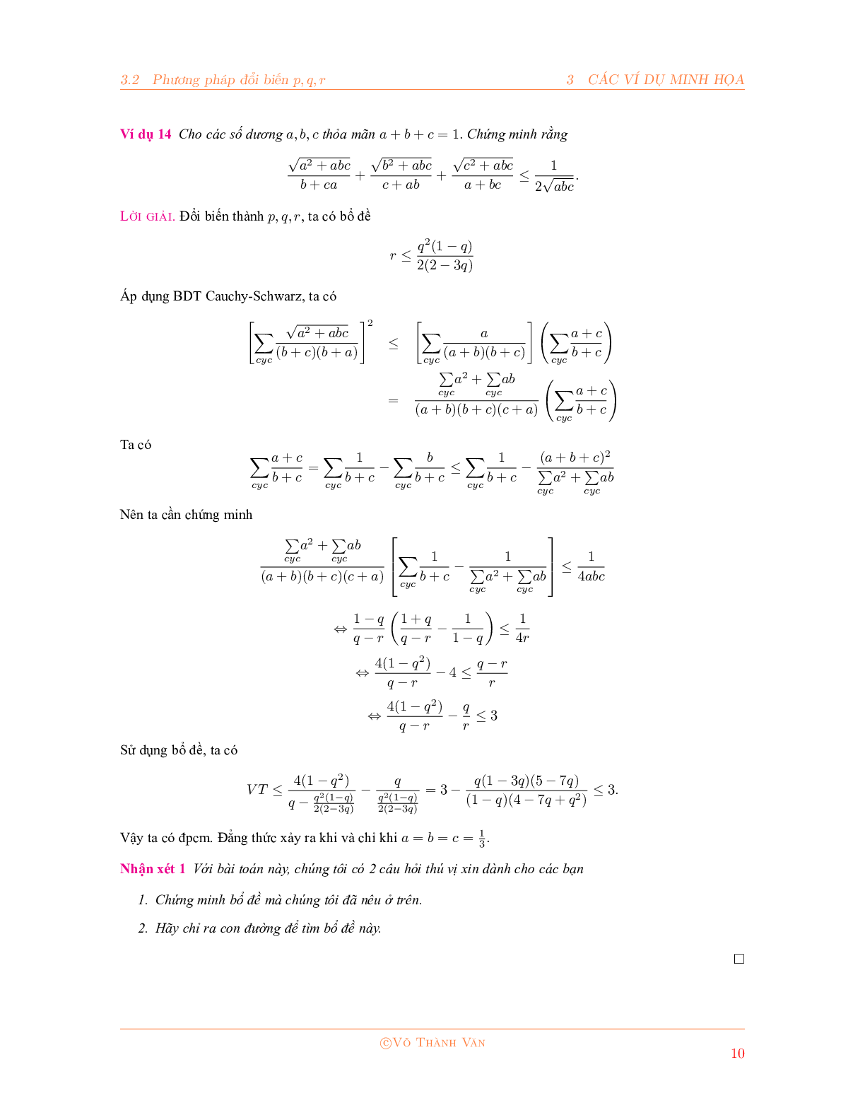 Bất đẳng thức Schur và phương pháp đổi biến P, Q, R 2023 đầy đủ, chi tiết (trang 10)