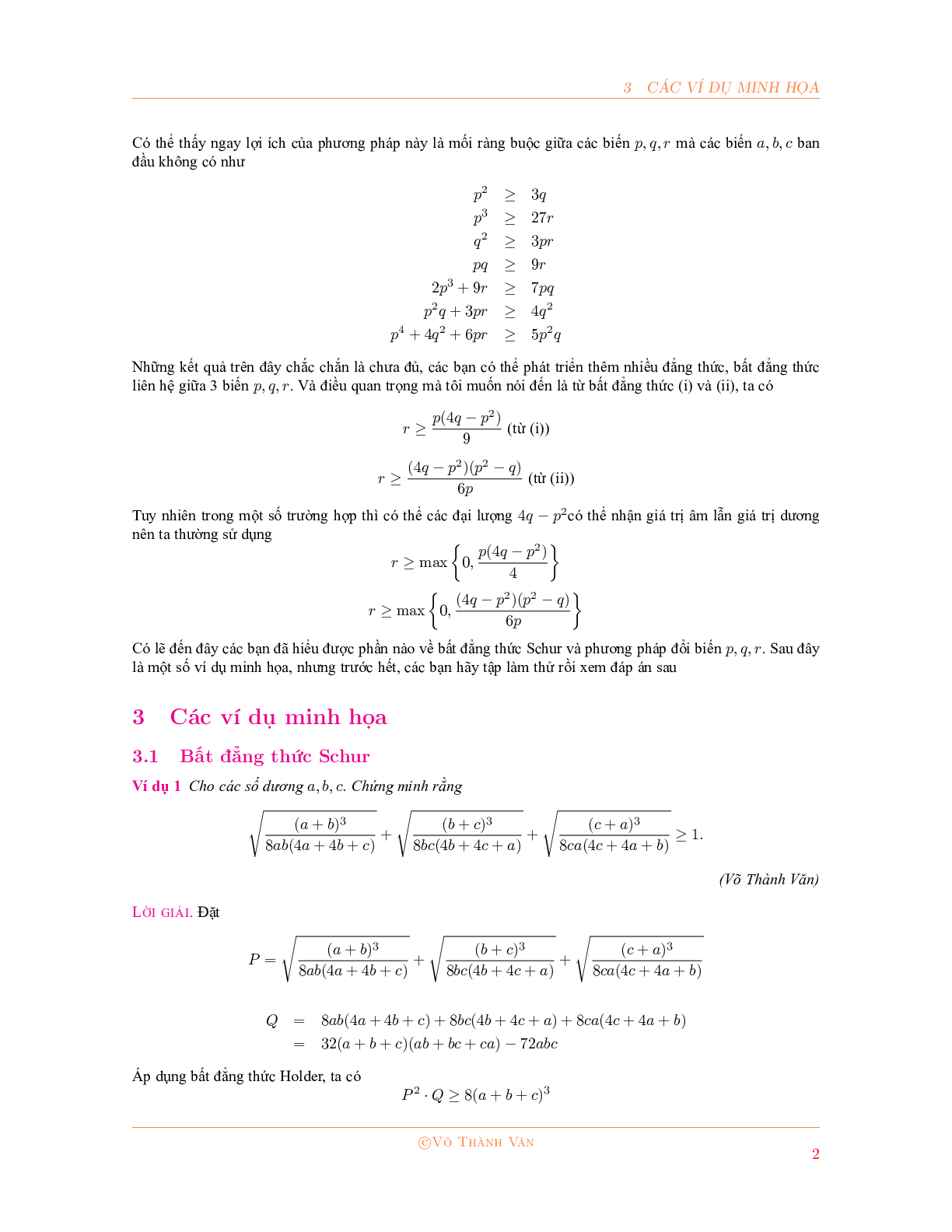 Bất đẳng thức Schur và phương pháp đổi biến P, Q, R 2023 đầy đủ, chi tiết (trang 2)