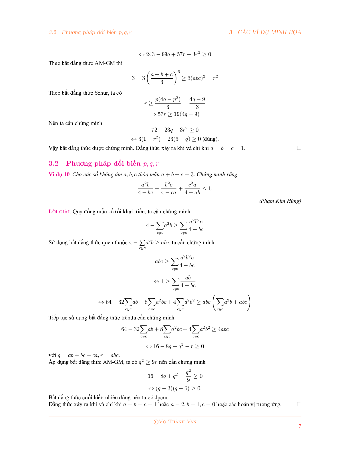 Bất đẳng thức Schur và phương pháp đổi biến P, Q, R 2023 đầy đủ, chi tiết (trang 7)