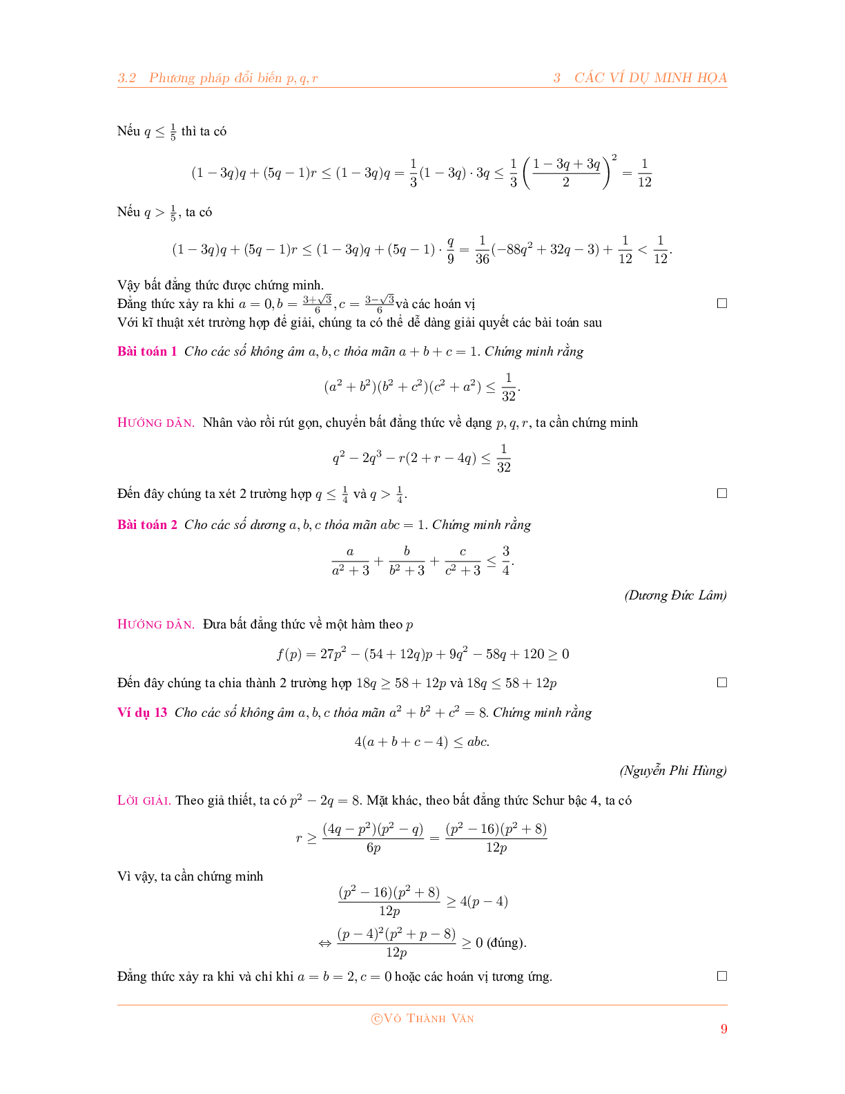 Bất đẳng thức Schur và phương pháp đổi biến P, Q, R 2023 đầy đủ, chi tiết (trang 9)
