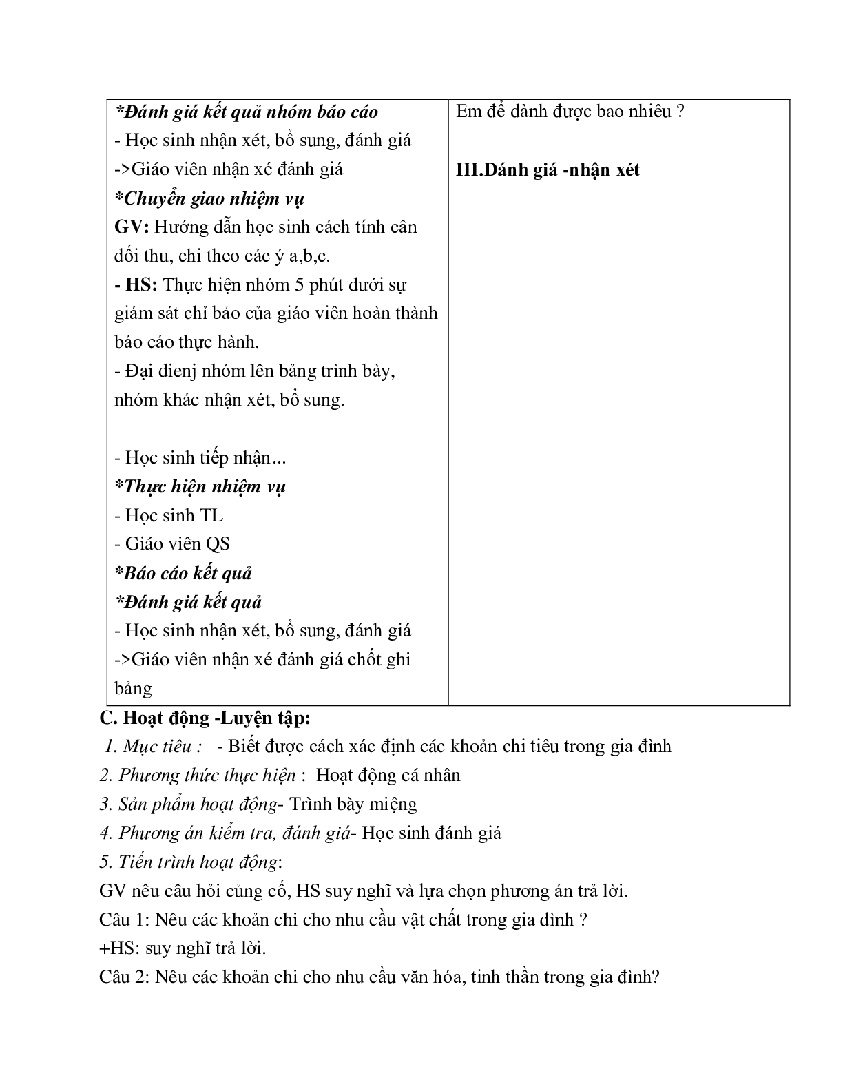 GIÁO ÁN CÔNG NGHỆ 6 BÀI 27: THỰC HÀNH : GIÁO ÁN CÔNG NGHỆ 6 BÀI TẬP TÌNH HUỐNG VỀ THU, CHI TRONG GIA ĐÌNH (T2) MỚI NHẤT (trang 5)