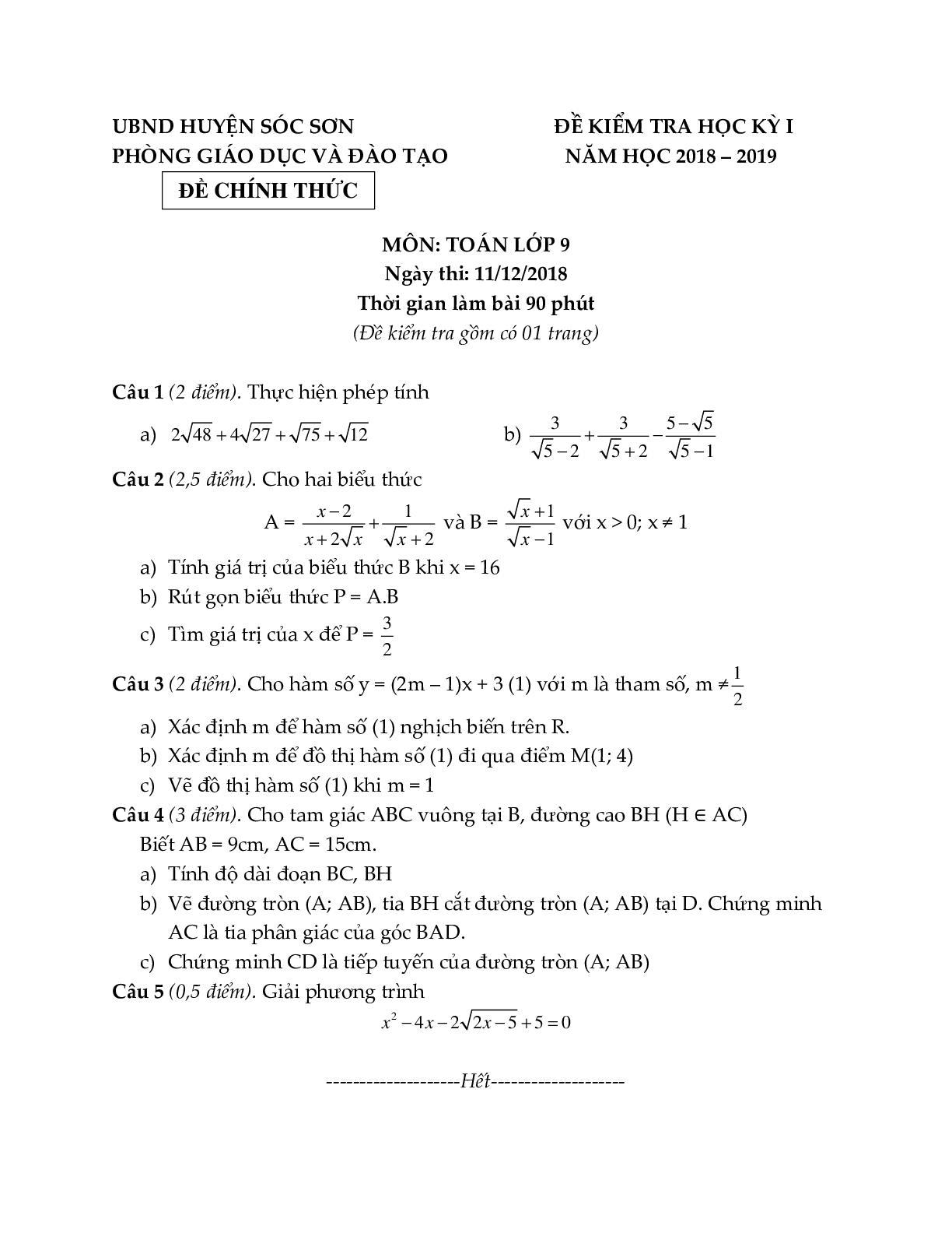 Đề thi học kì 1 môn toán lớp 9 Hà Nội năm 2022 - 2023 (trang 7)