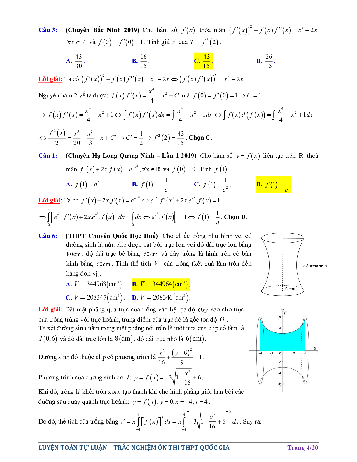 40 câu trắc nghiệm Vận dụng cao Tích phân bám sát Đề minh họa THPTQG môn Toán năm 2021 - có lời giải chi tiết (trang 4)