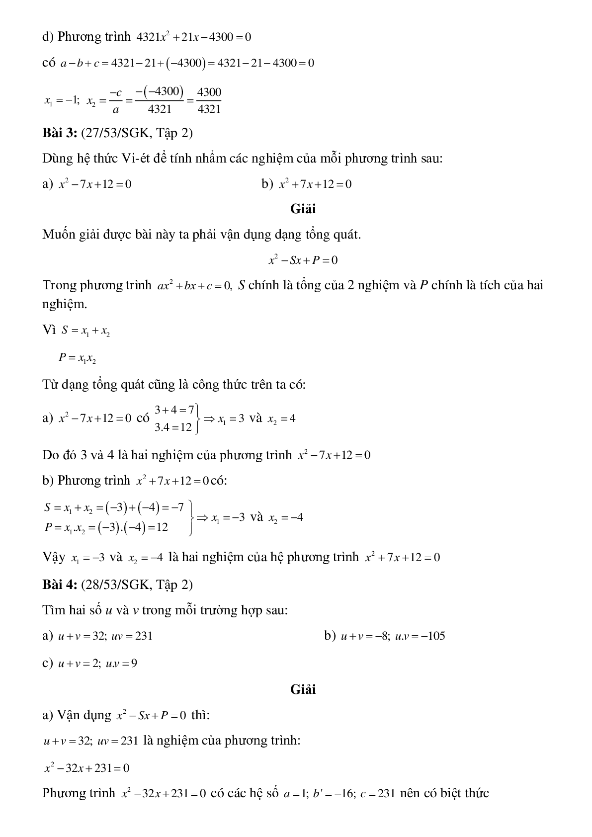 50 Bài tập Hệ thức Vi-et và ứng dụng (có đáp án)- Toán 9 (trang 3)