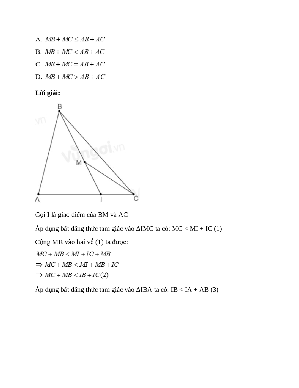 Trắc nghiệm Quan hệ giữa ba cạnh của một tam giác - Bất đẳng thức tam giác có đáp án – Toán lớp 7 (trang 5)