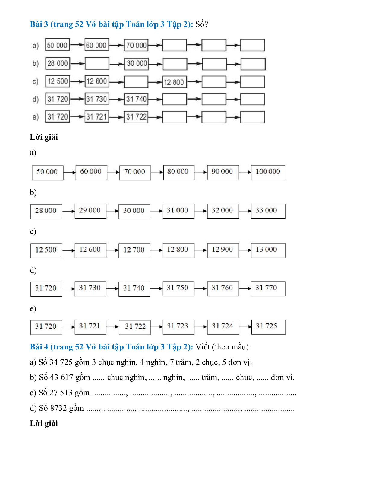 Vở bài tập Toán lớp 3 Tập 2 trang 51, 52 Bài 127: Các số có năm chữ số (trang 3)
