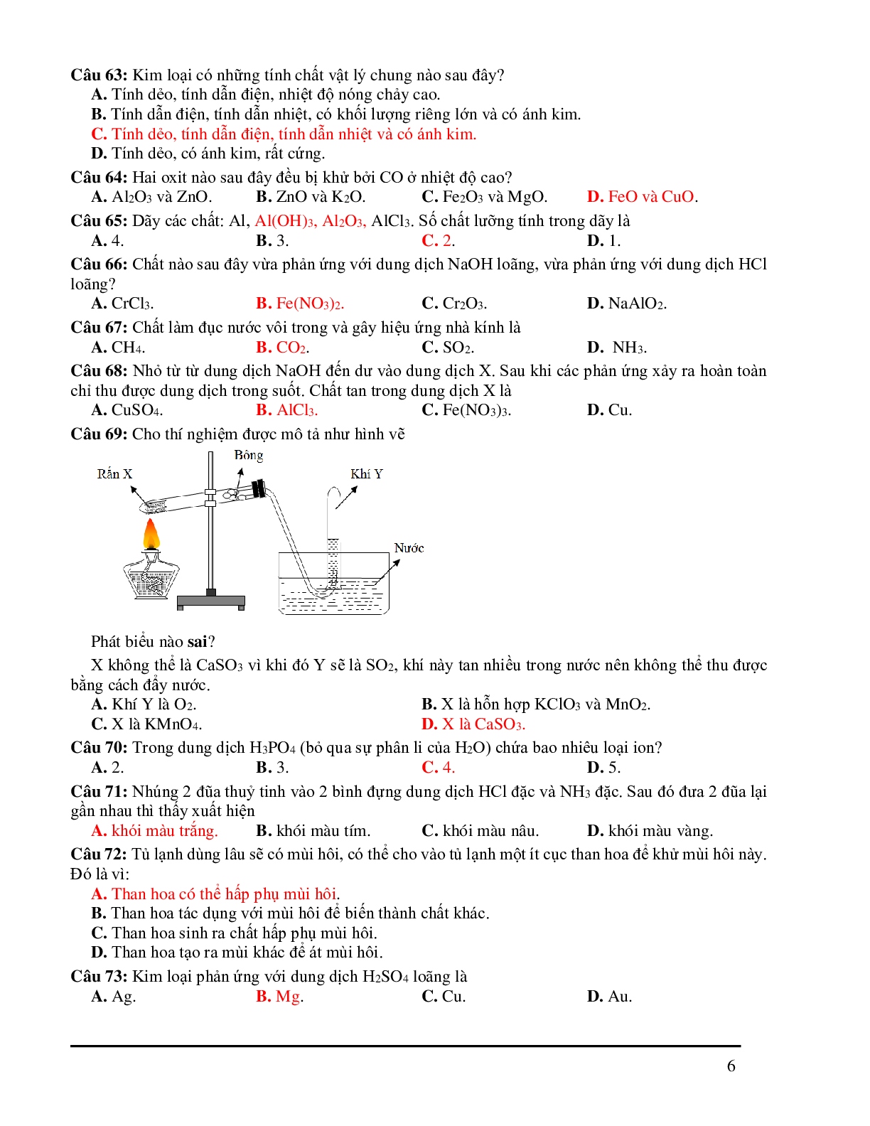 Bộ câu hỏi lý thuyết hóa vô cơ có đáp án môn Hóa học lớp 12 (trang 6)