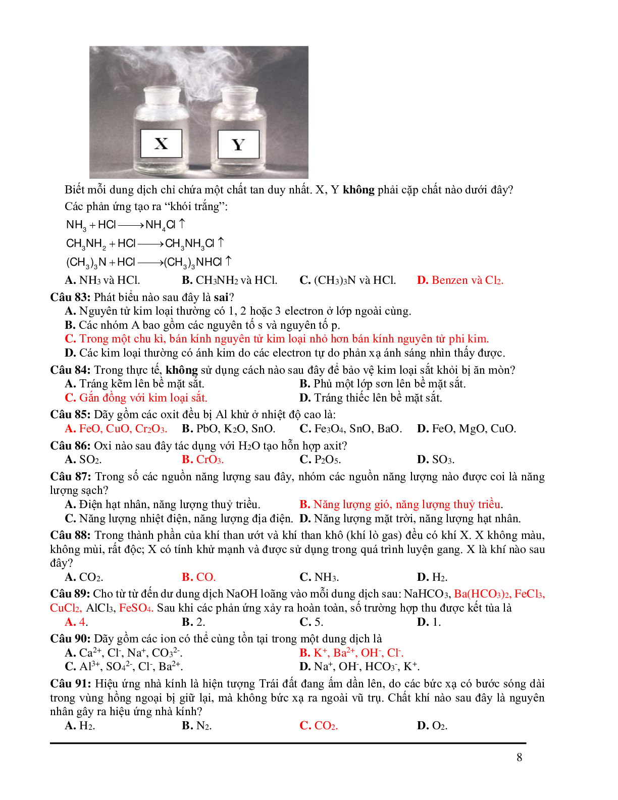 Bộ câu hỏi lý thuyết hóa vô cơ có đáp án môn Hóa học lớp 12 (trang 8)