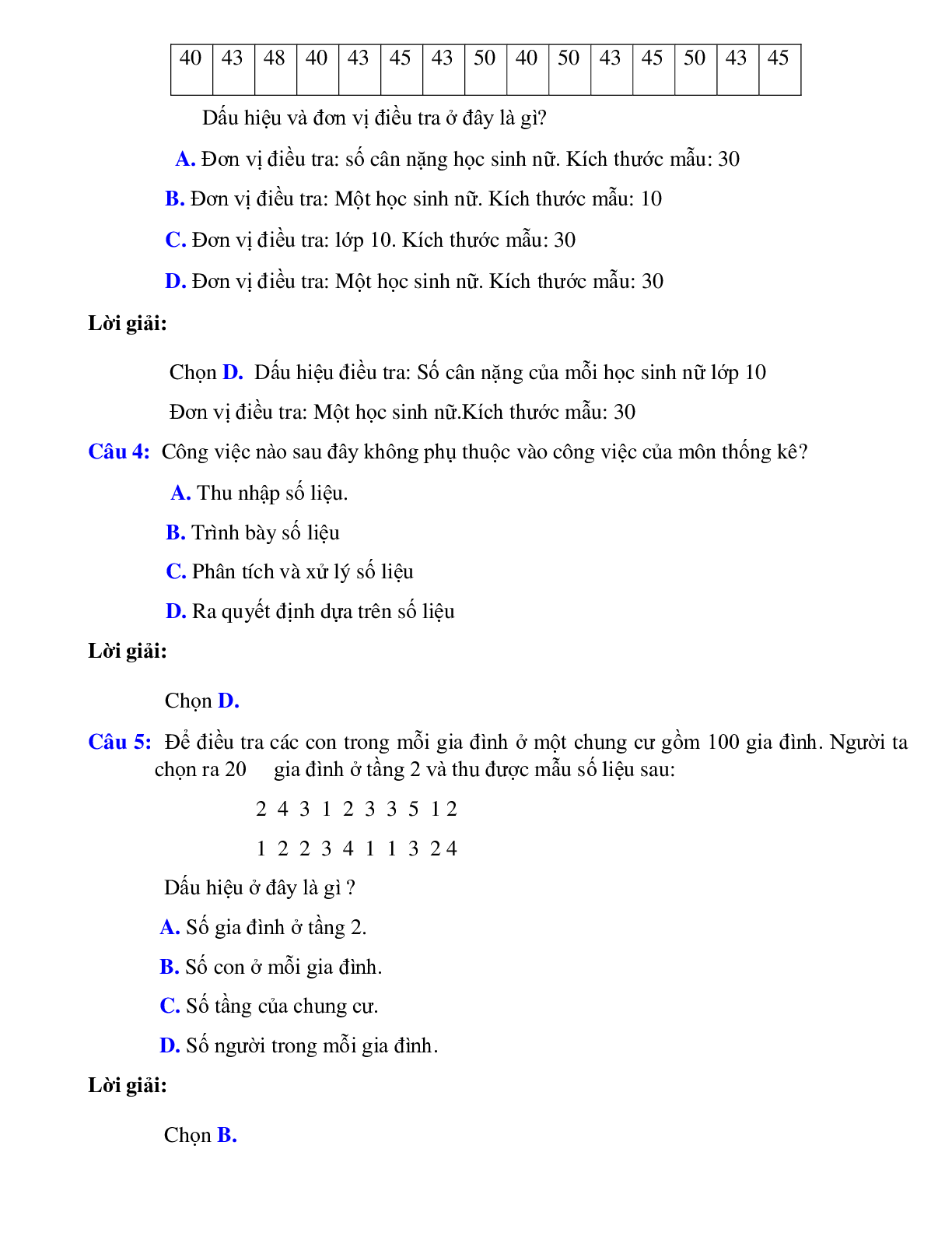 Bài tập tự luyện Xác định mẫu số liệu có đáp án (trang 4)