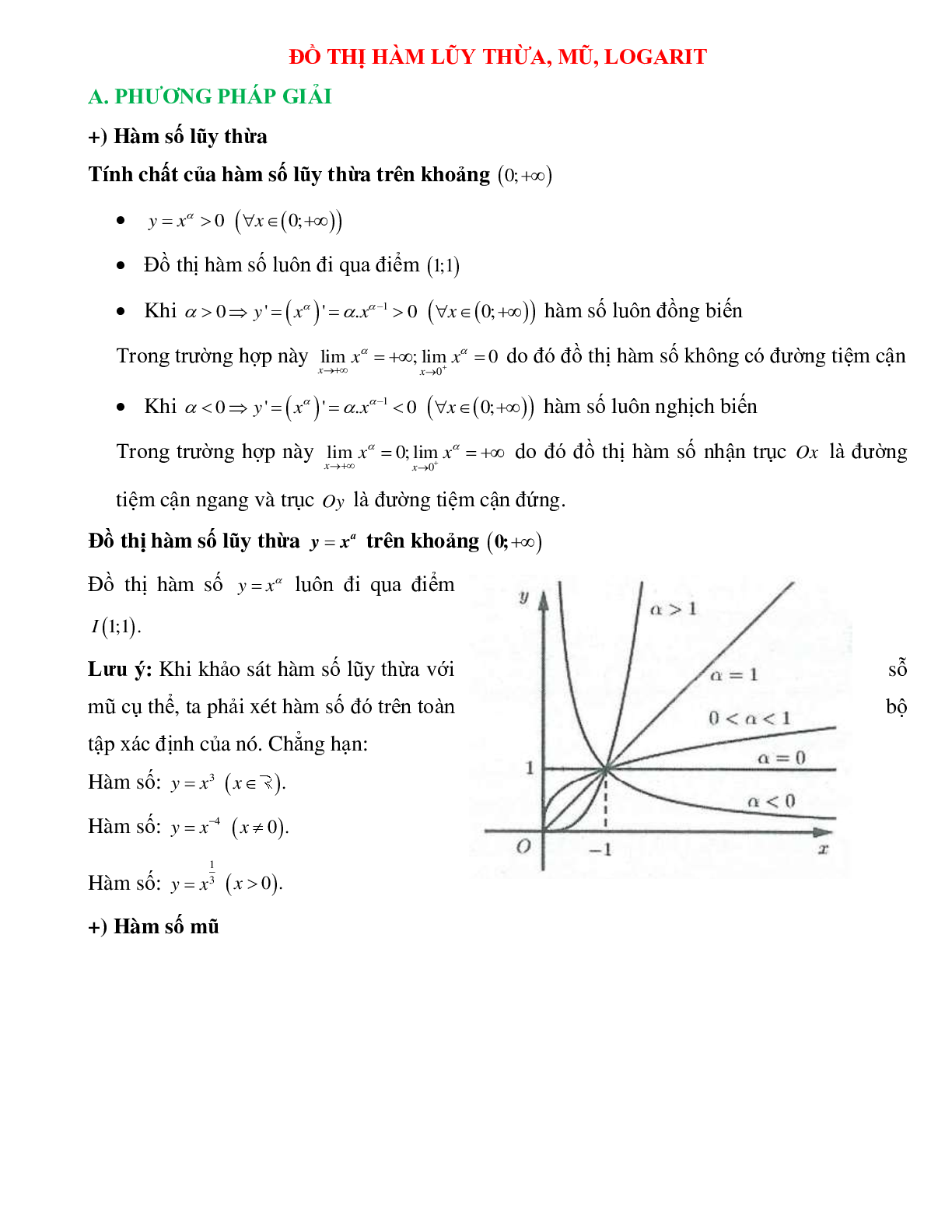 Bài tập về Đồ thị hàm lũy thừa, hàm số mũ, hàm số logarit chọn lọc (trang 1)