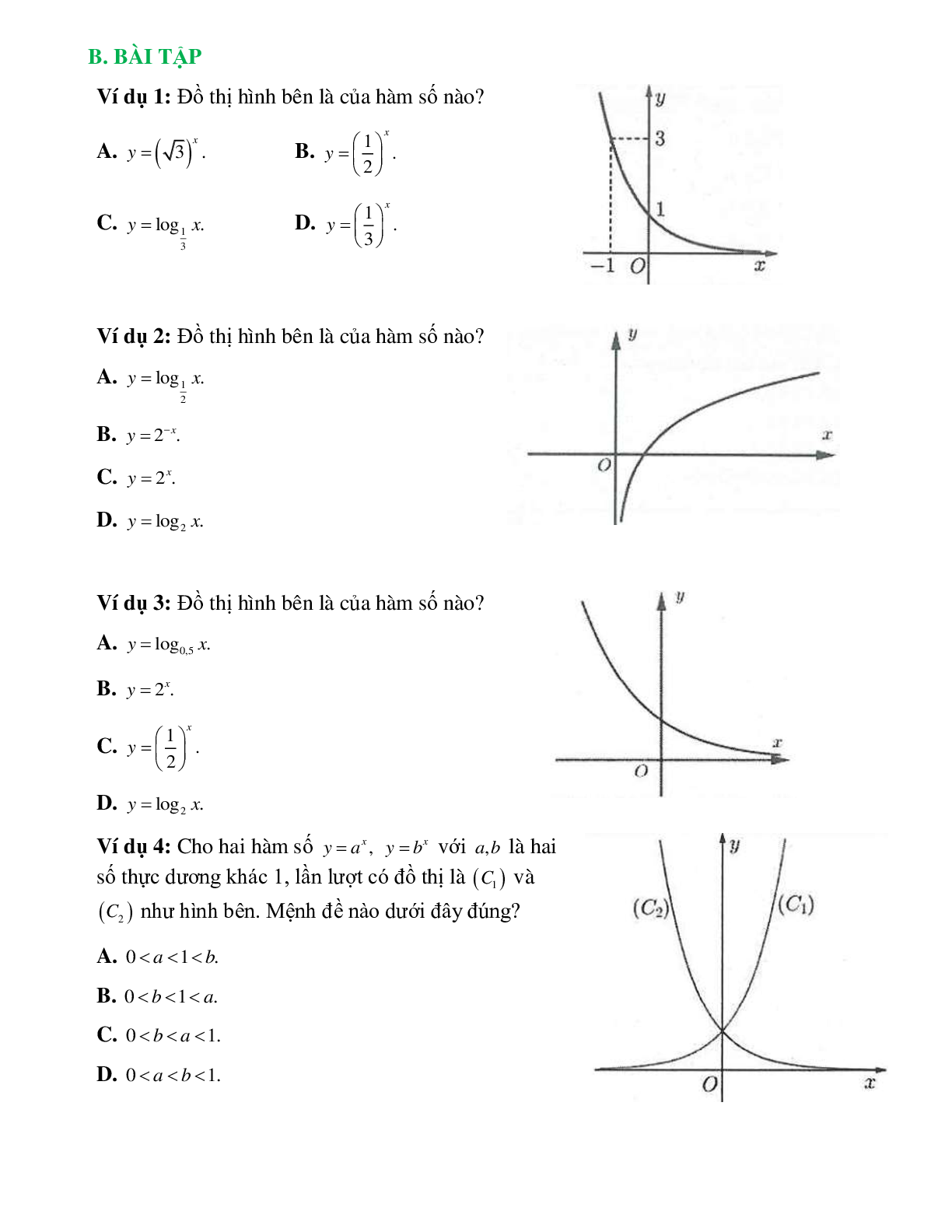 Bài tập về Đồ thị hàm lũy thừa, hàm số mũ, hàm số logarit chọn lọc (trang 3)