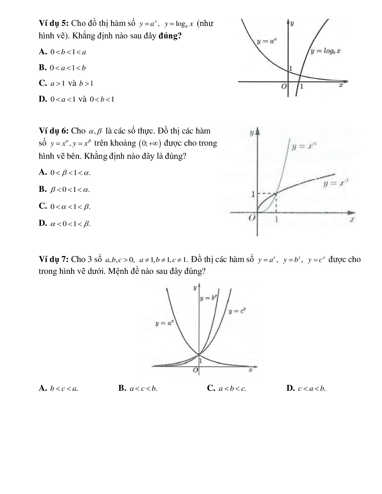 Bài tập về Đồ thị hàm lũy thừa, hàm số mũ, hàm số logarit chọn lọc (trang 4)
