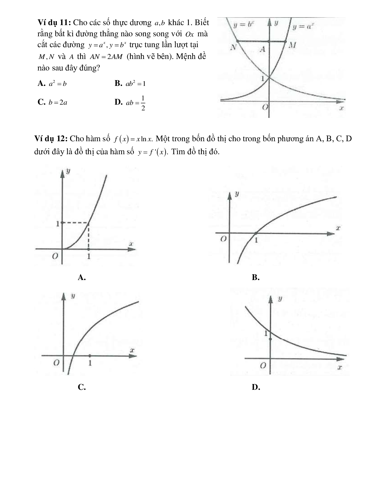 Bài tập về Đồ thị hàm lũy thừa, hàm số mũ, hàm số logarit chọn lọc (trang 6)
