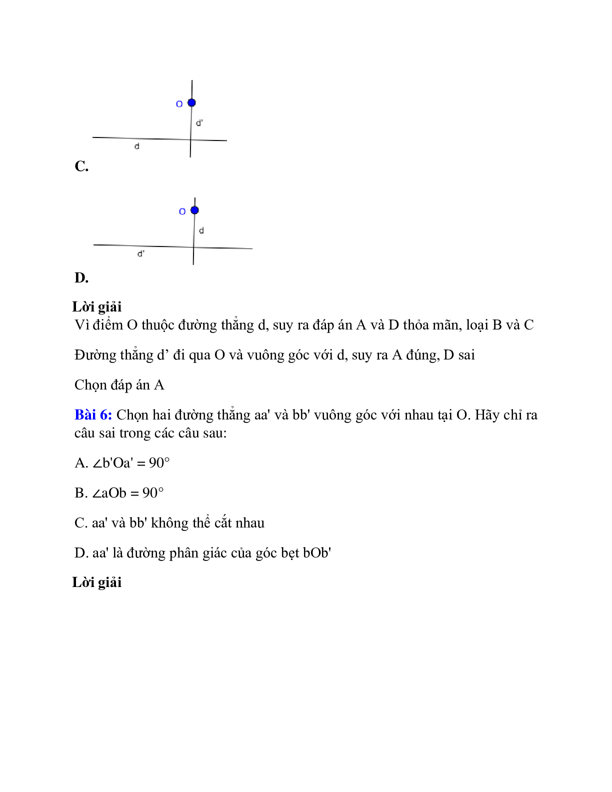 Trắc nghiệm Hai đường thẳng vuông góc có đáp án – Toán lớp 7 (trang 5)