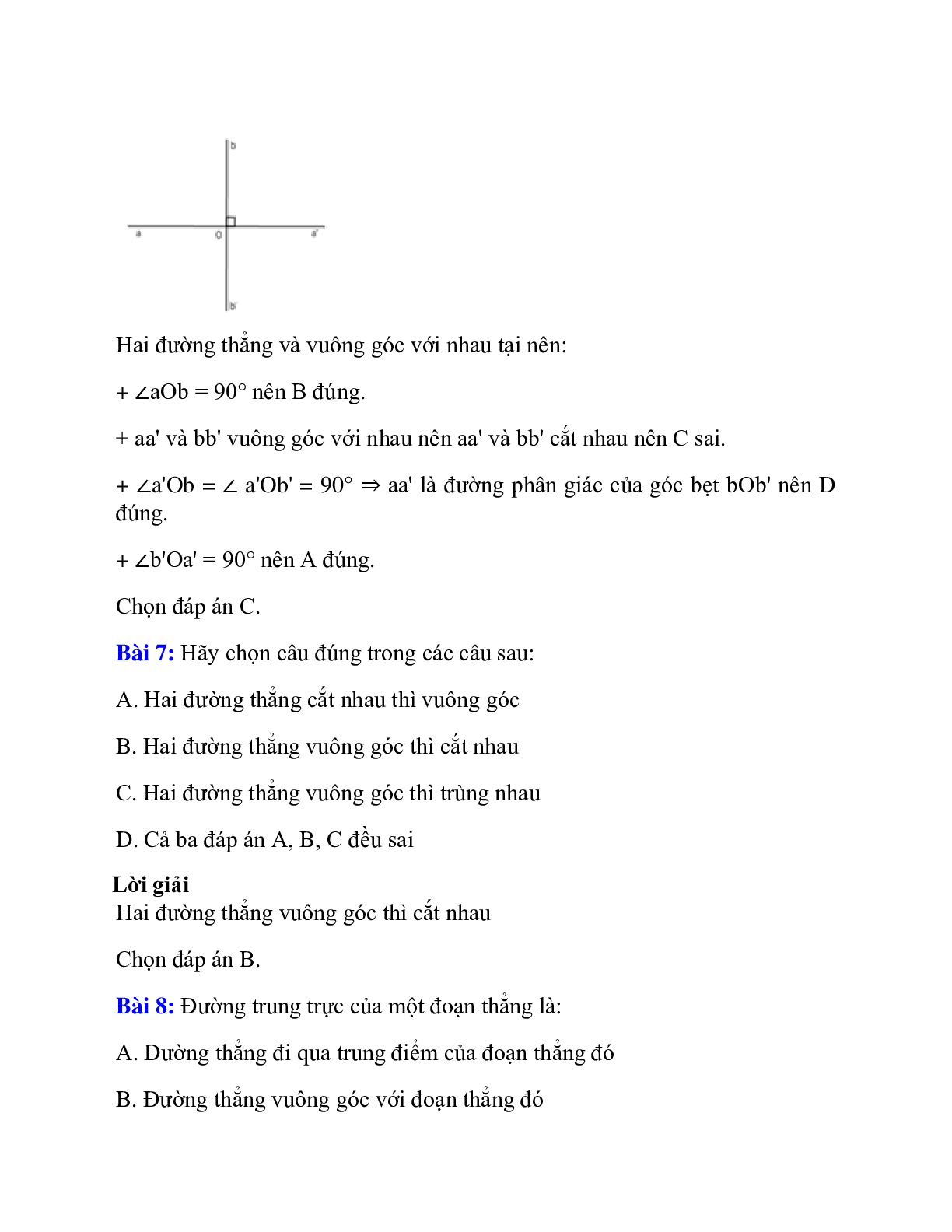 Trắc nghiệm Hai đường thẳng vuông góc có đáp án – Toán lớp 7 (trang 6)