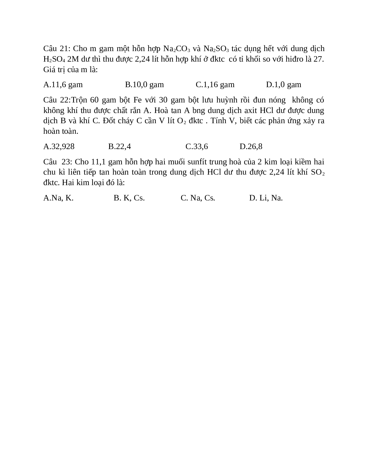Bài tập về Oxi- lưu huỳnh cơ bản, nâng cao (trang 10)