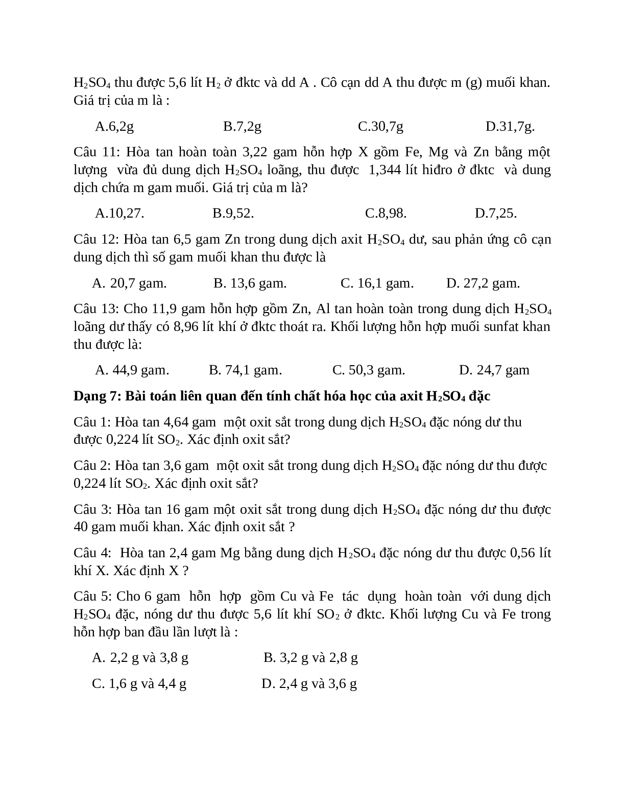 Bài tập về Oxi- lưu huỳnh cơ bản, nâng cao (trang 5)