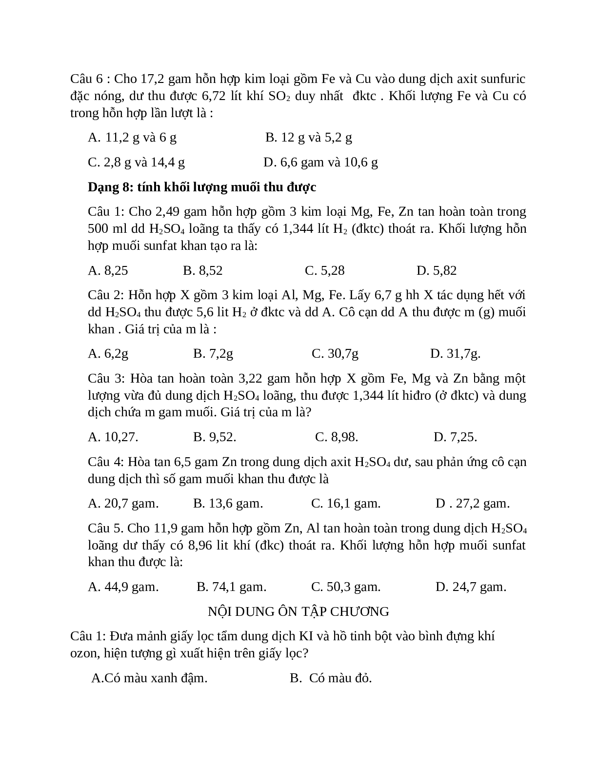 Bài tập về Oxi- lưu huỳnh cơ bản, nâng cao (trang 6)