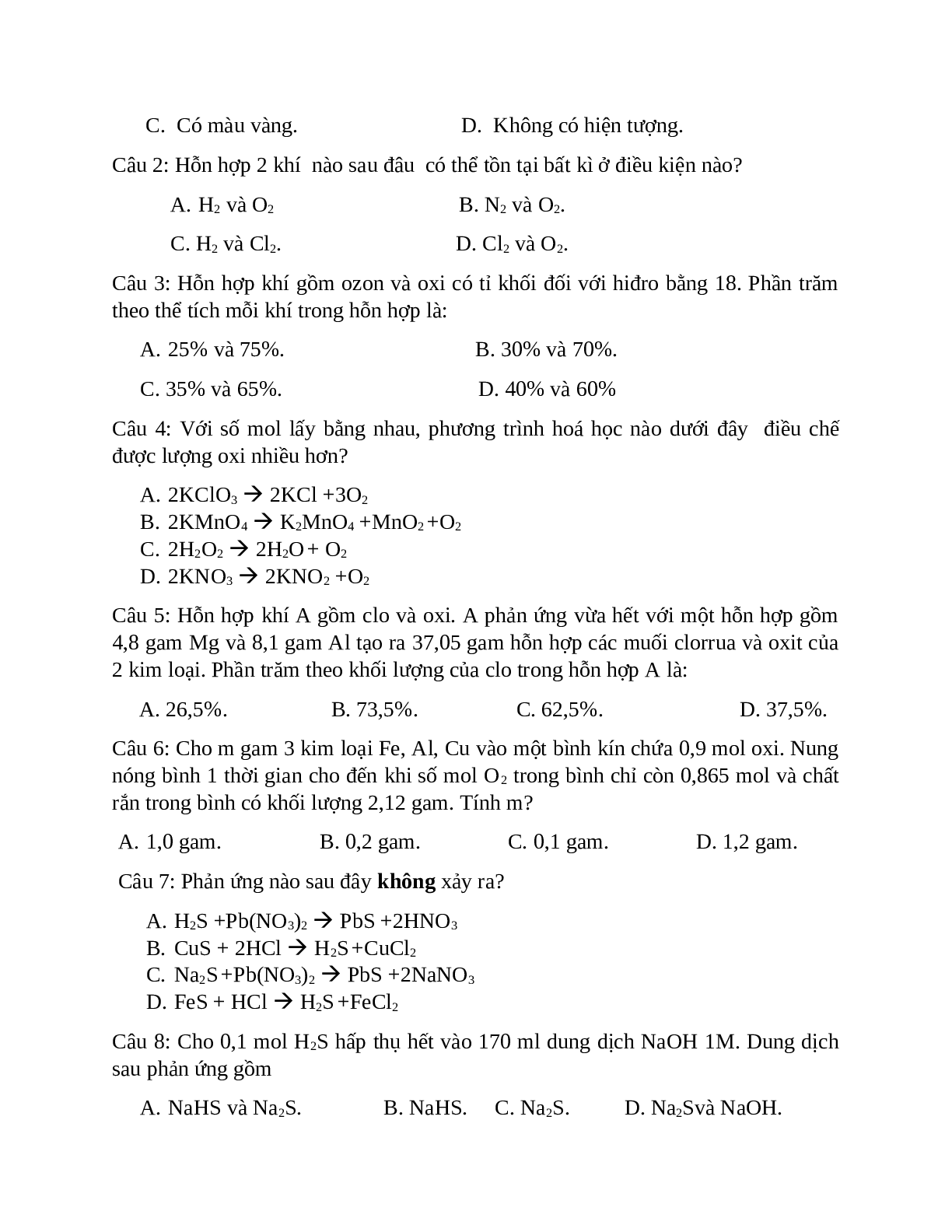 Bài tập về Oxi- lưu huỳnh cơ bản, nâng cao (trang 7)