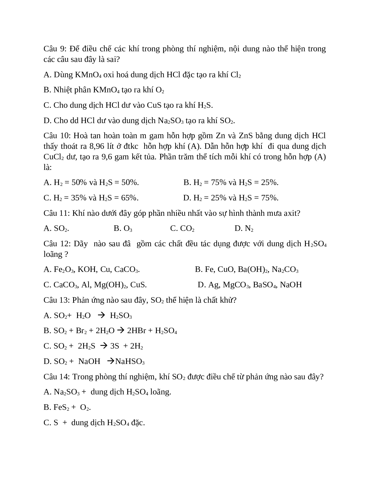 Bài tập về Oxi- lưu huỳnh cơ bản, nâng cao (trang 8)
