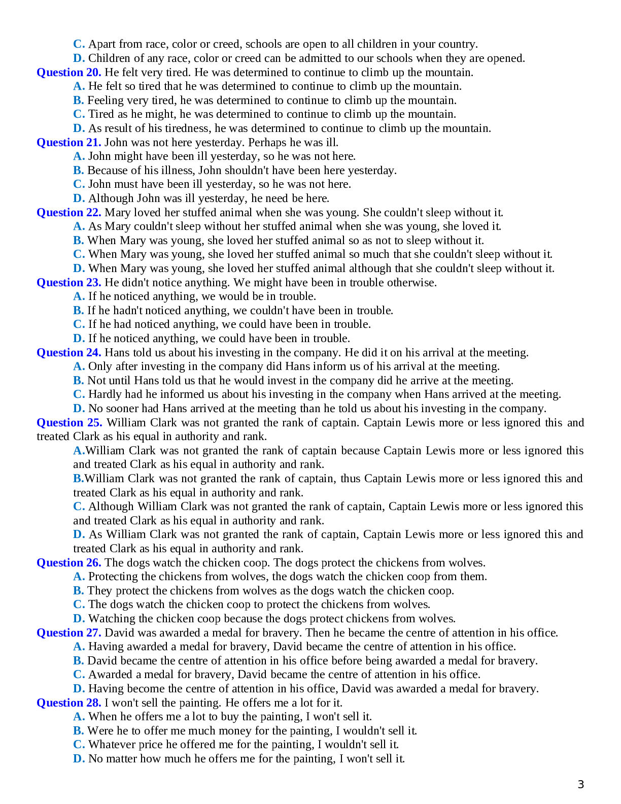 80 câu trắc nghiệm Tiếng Anh 12 dạng bài Sentence Combining chọn lọc (trang 3)