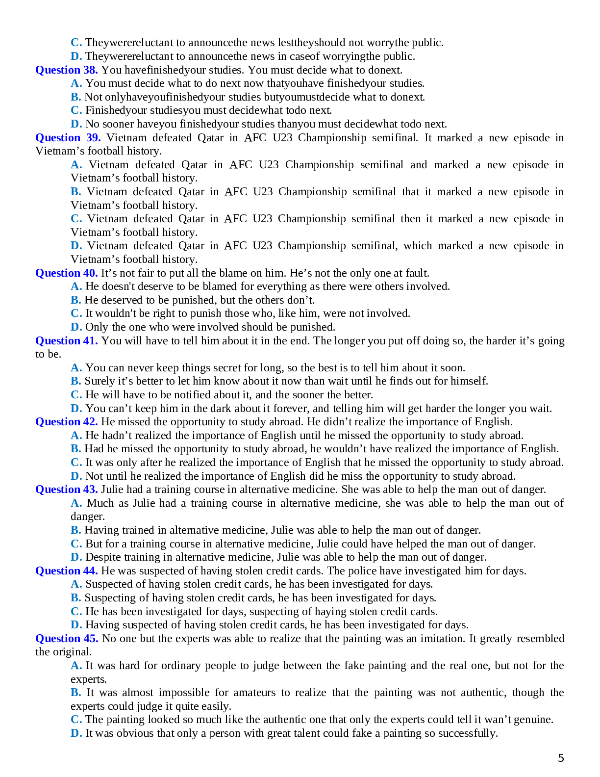 80 câu trắc nghiệm Tiếng Anh 12 dạng bài Sentence Combining chọn lọc (trang 5)