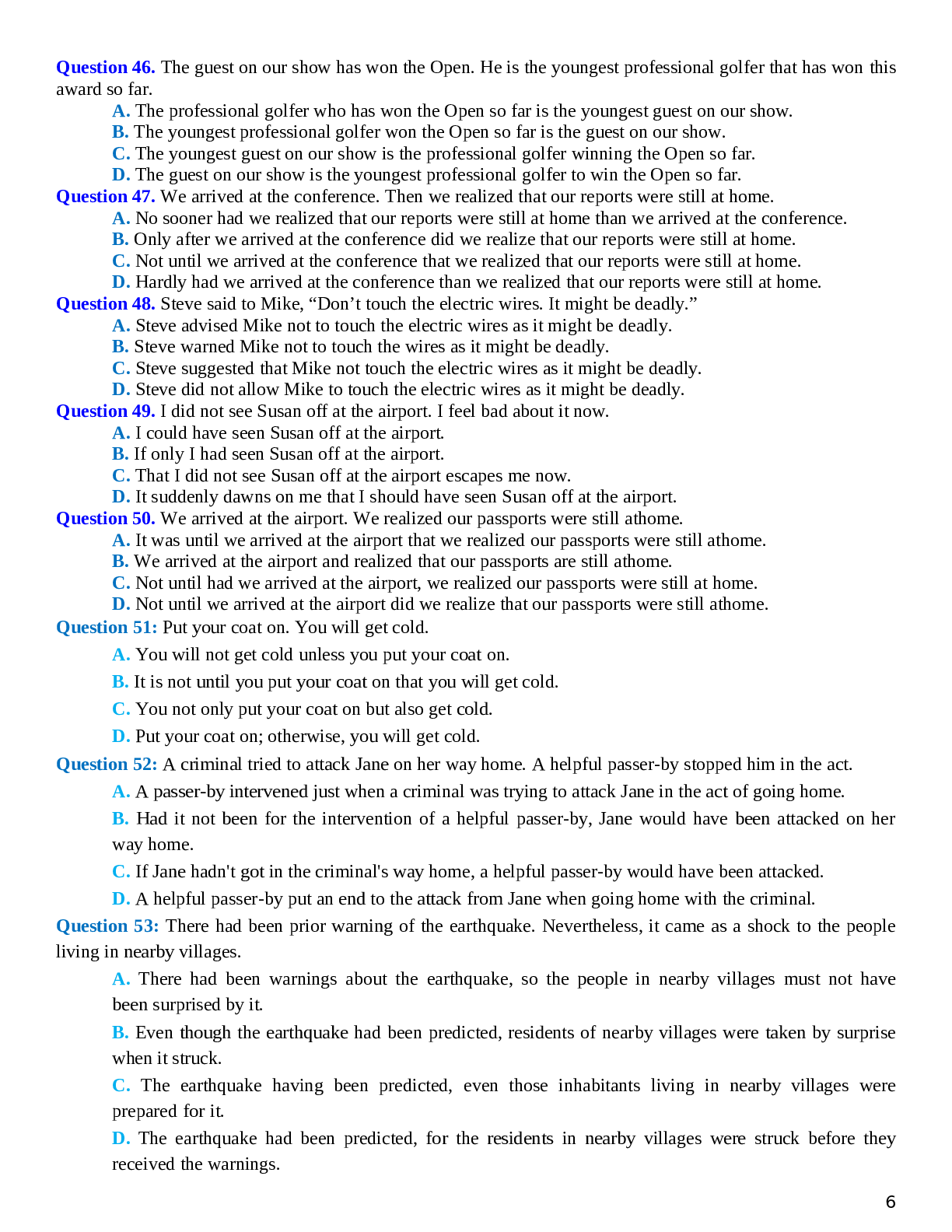 80 câu trắc nghiệm Tiếng Anh 12 dạng bài Sentence Combining chọn lọc (trang 6)