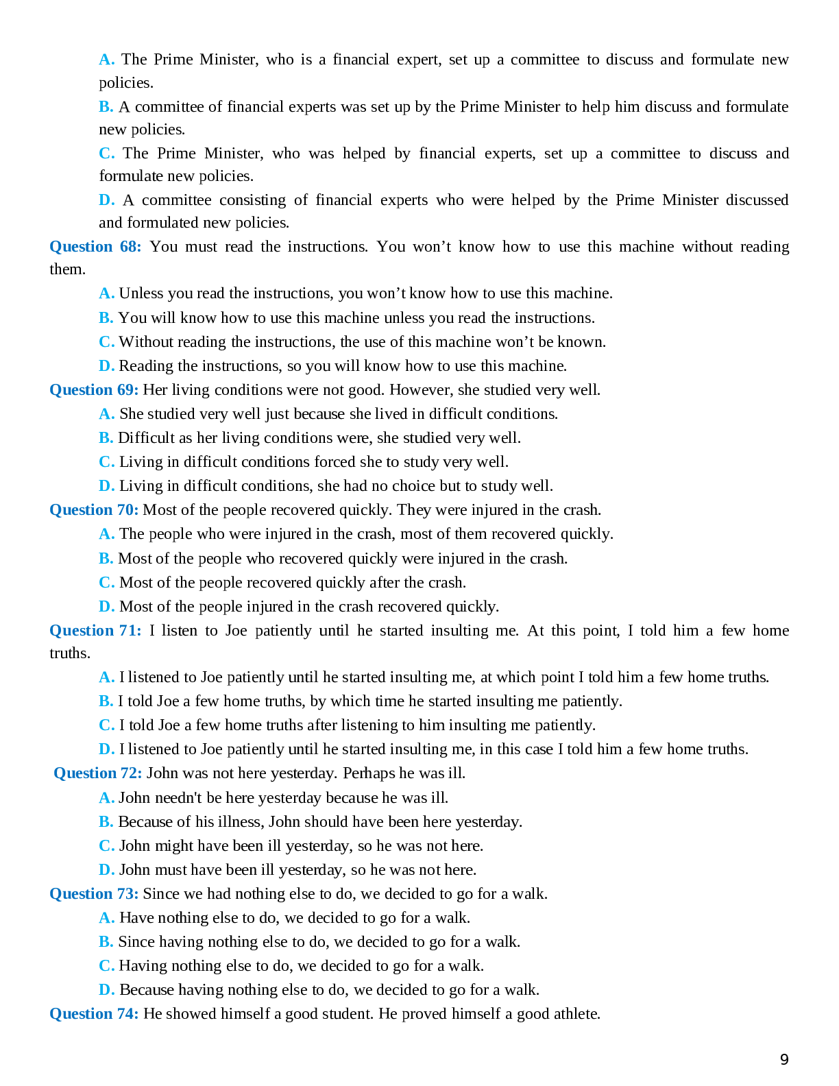 80 câu trắc nghiệm Tiếng Anh 12 dạng bài Sentence Combining chọn lọc (trang 9)