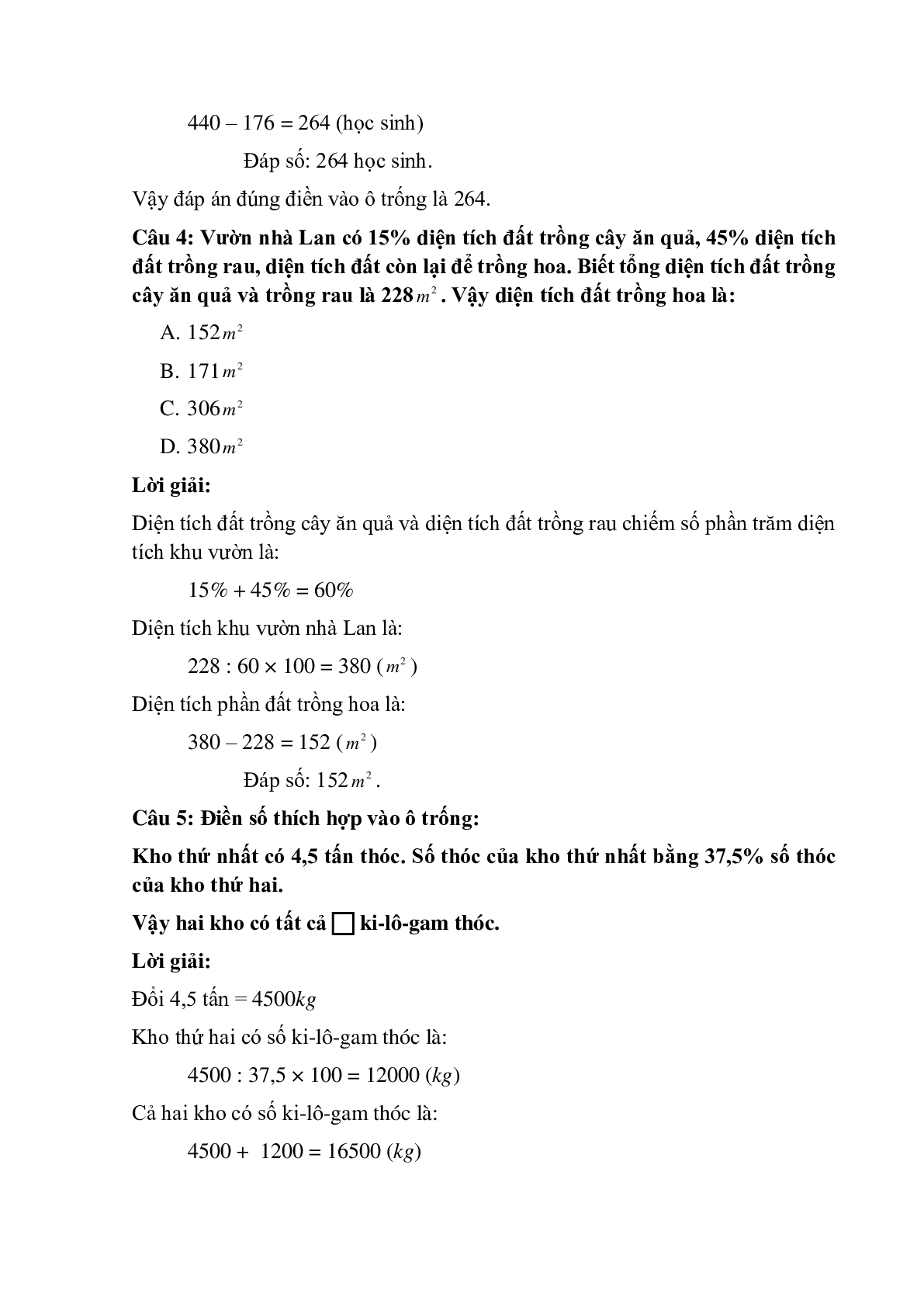 13 câu Trắc nghiệm Giải toán về tỉ số phần trăm - Tìm một số khi biết giá trị phần trăm của số đó có đáp án 2023 – Toán lớp 5 (trang 2)