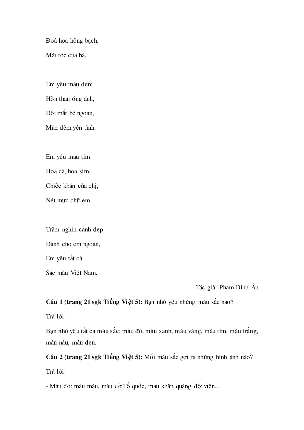 Soạn Tiếng Việt lớp 5: Tập đọc: Sắc màu em yêu mới nhất (trang 2)