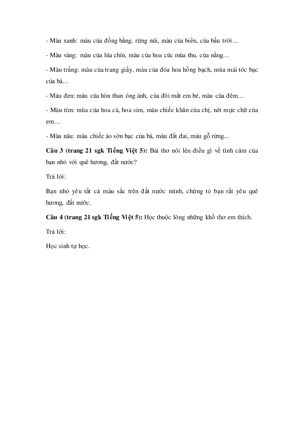 Soạn Tiếng Việt lớp 5: Tập đọc: Sắc màu em yêu mới nhất (trang 3)