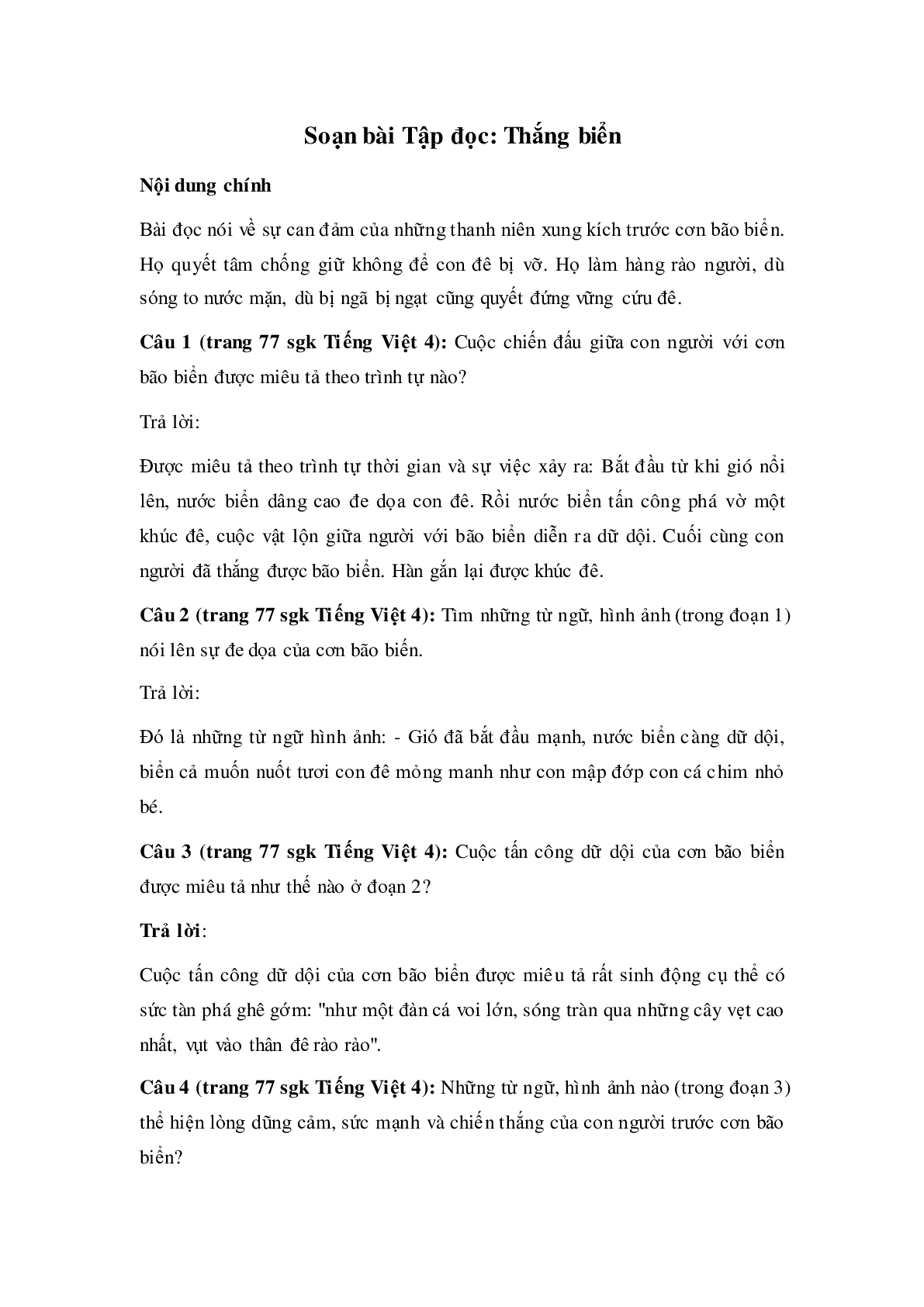 Soạn Tiếng Việt lớp 4: Tập đọc: Thắng biển mới nhất (trang 1)