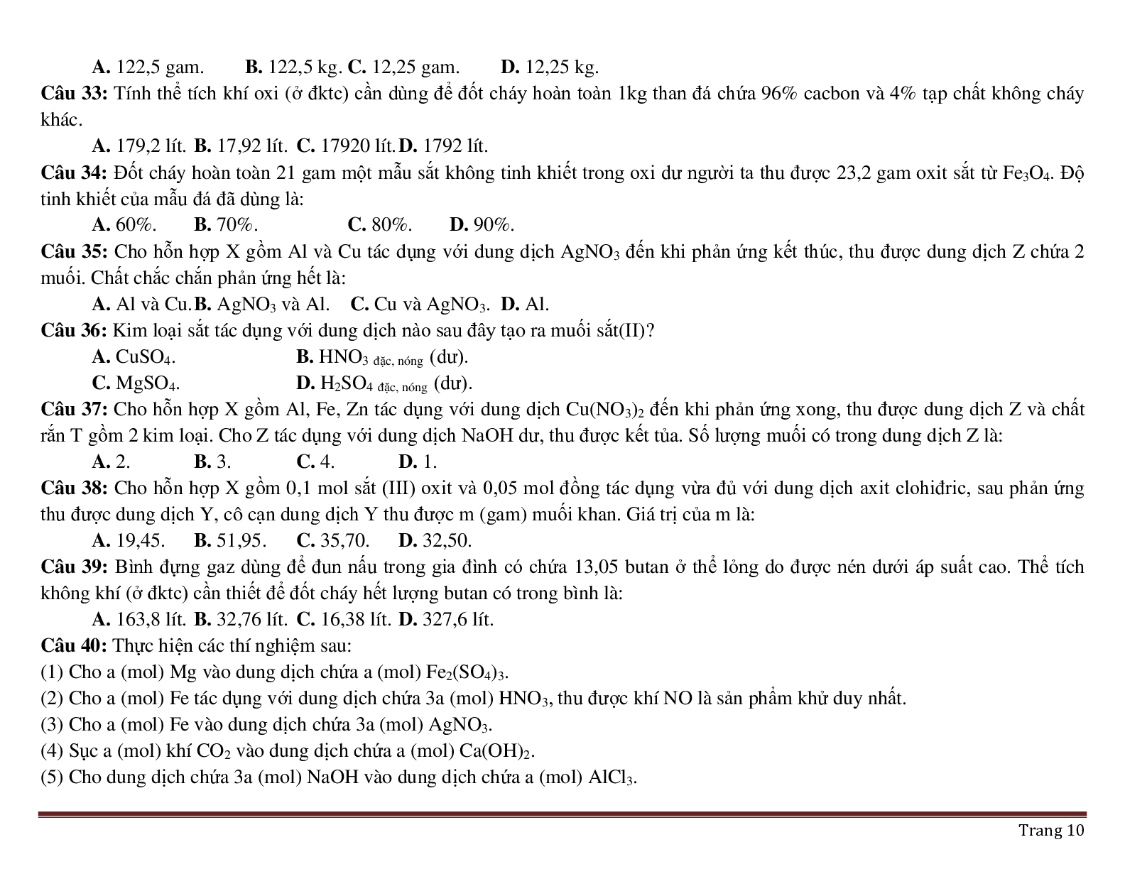 200 câu trắc nghiệm chương 4: Oxi- Không khí môn Hóa lớp 8 có đáp án 2023 (trang 10)
