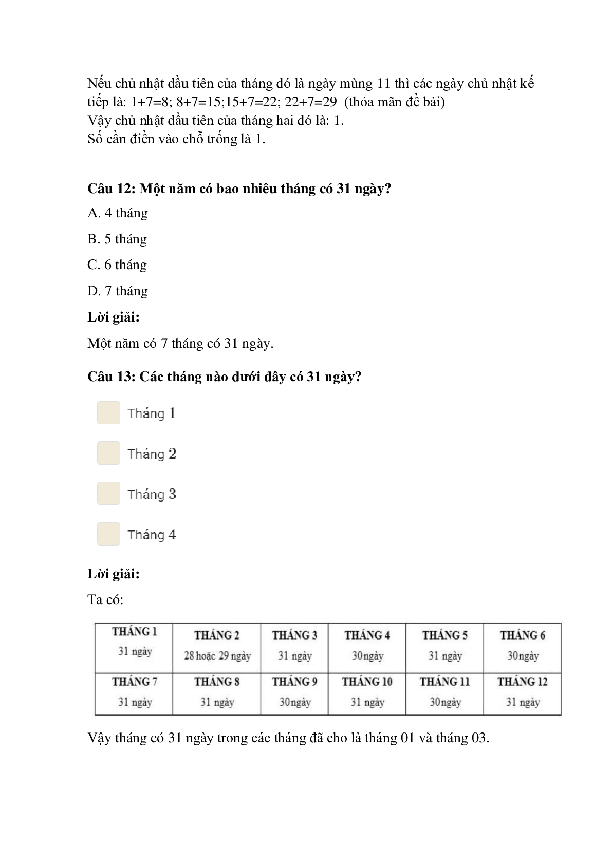 Trắc nghiệm Tháng - Năm có đáp án – Toán lớp 3 (trang 8)