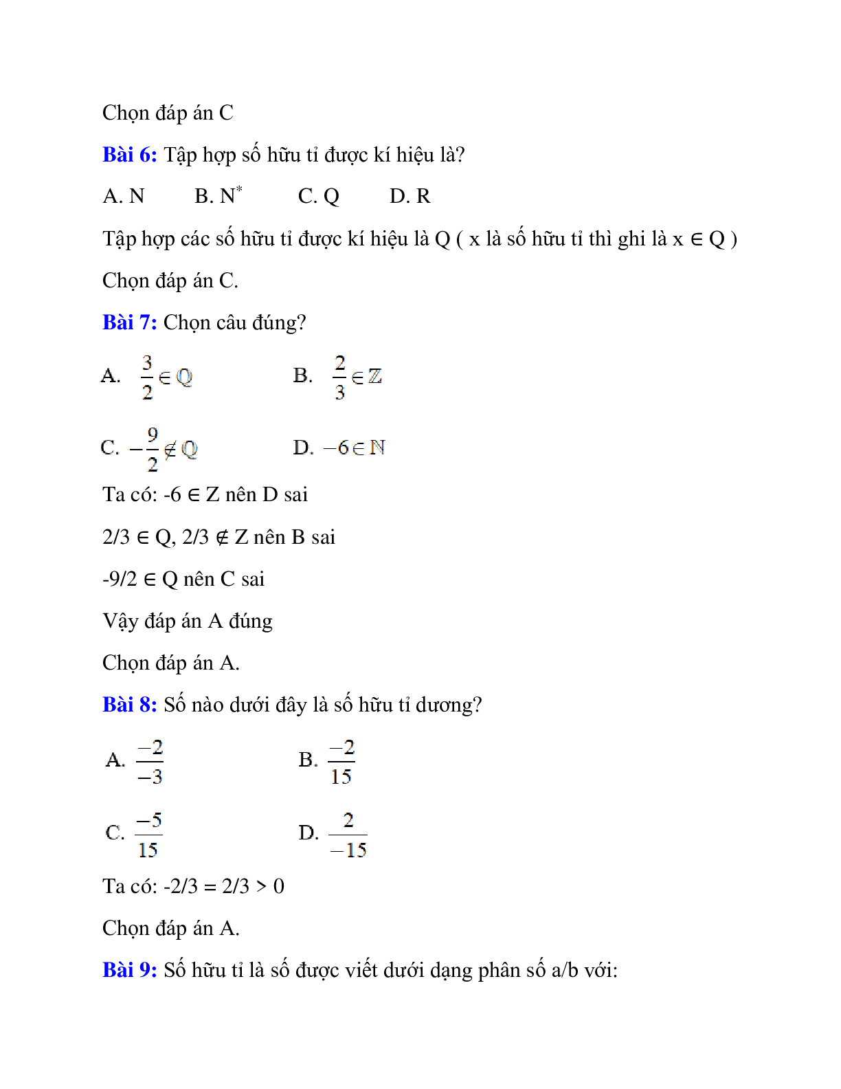 Trắc nghiệm Tập hợp Q các số hữu tỉ có đáp án 2023 - Toán lớp 7 (trang 5)