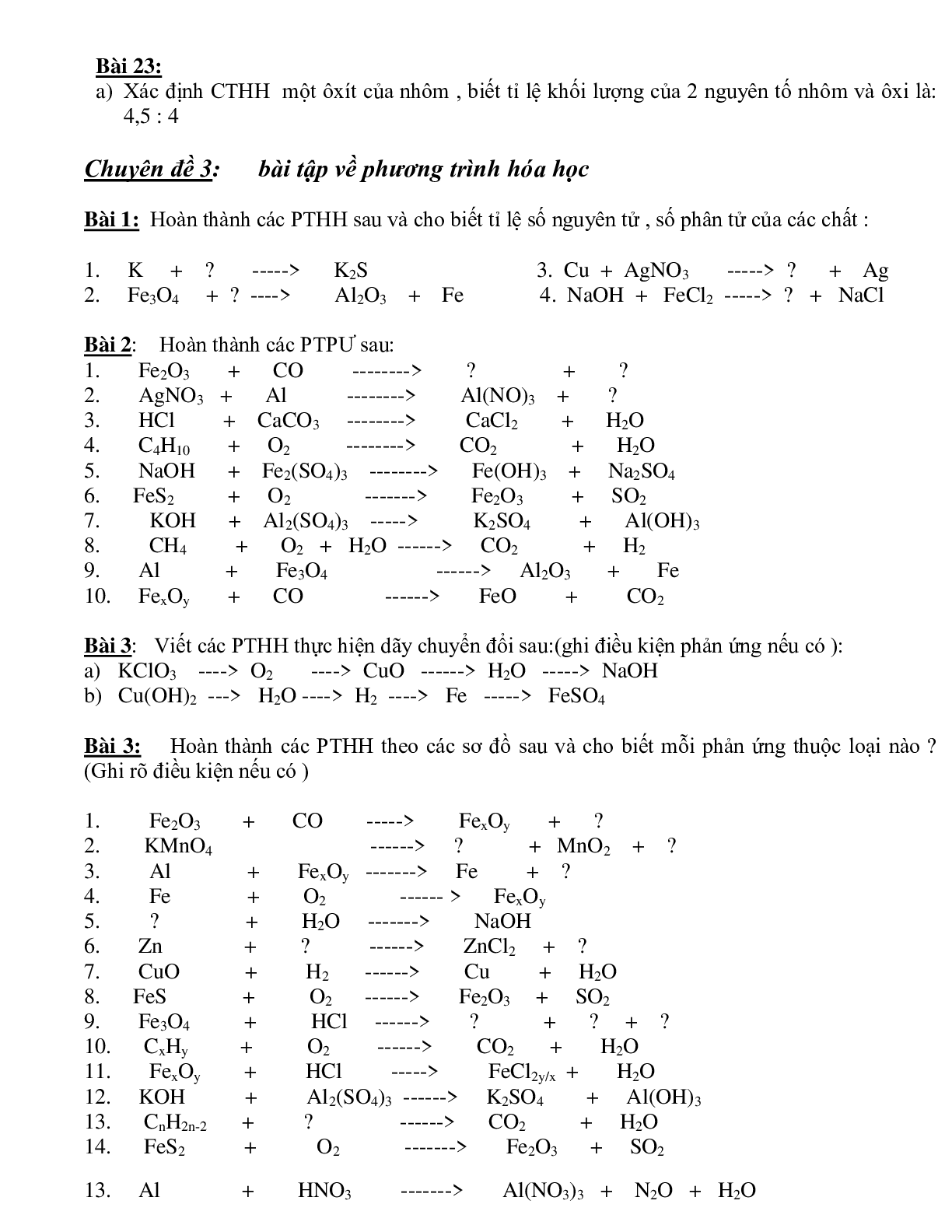 4 dạng bài tập về hóa học giành cho HSG lớp 8 có chọn lọc (trang 4)